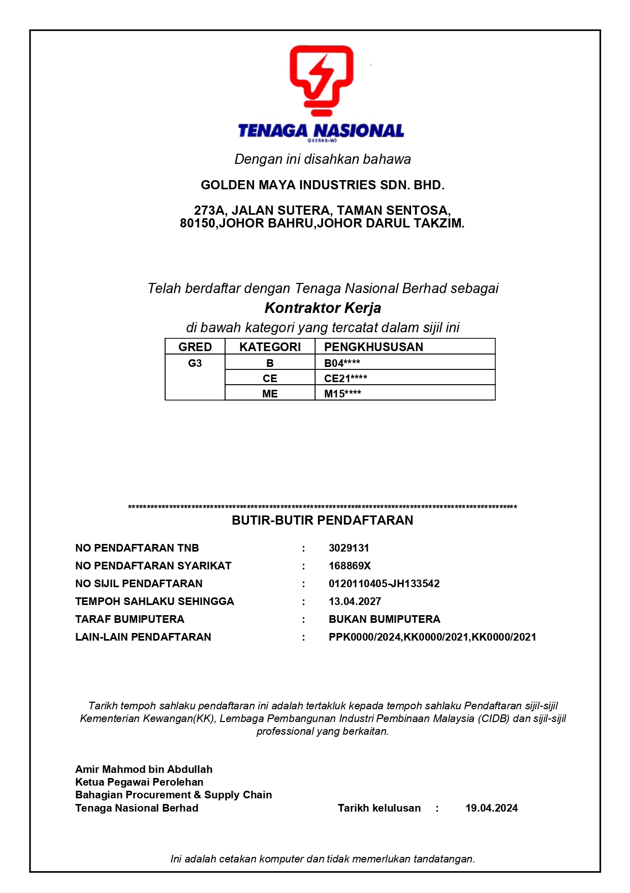 TNB-CIDB (2024-2027) | Switchboard Manufacturer Johor Bahru (JB) | Outdoor Feeder Pillar Supply Johor Bahru (JB) | LV Switchboard Manufacturing Johor Bahru (JB)